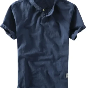 Elegante camisa de manga corta de algodón y lino