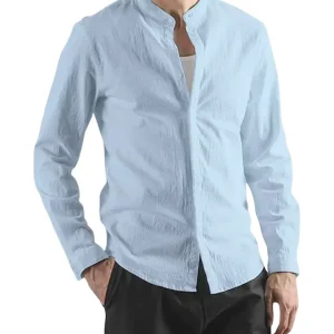 Elegante camisa de algodón y lino de manga larga