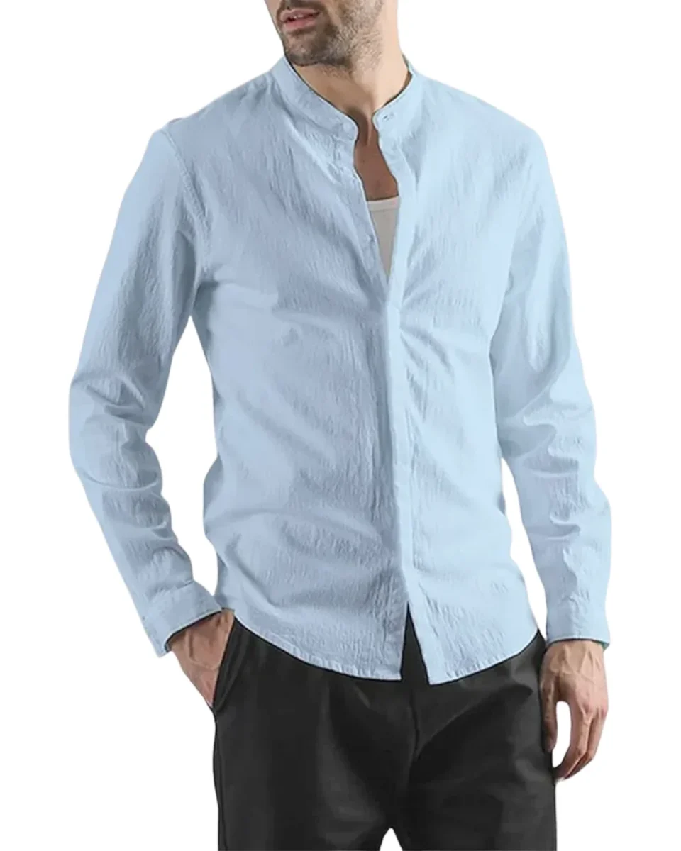 Elegante camisa de algodón y lino de manga larga - Imagen 2