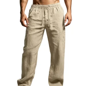 Pantalones elegantes de algodón y lino