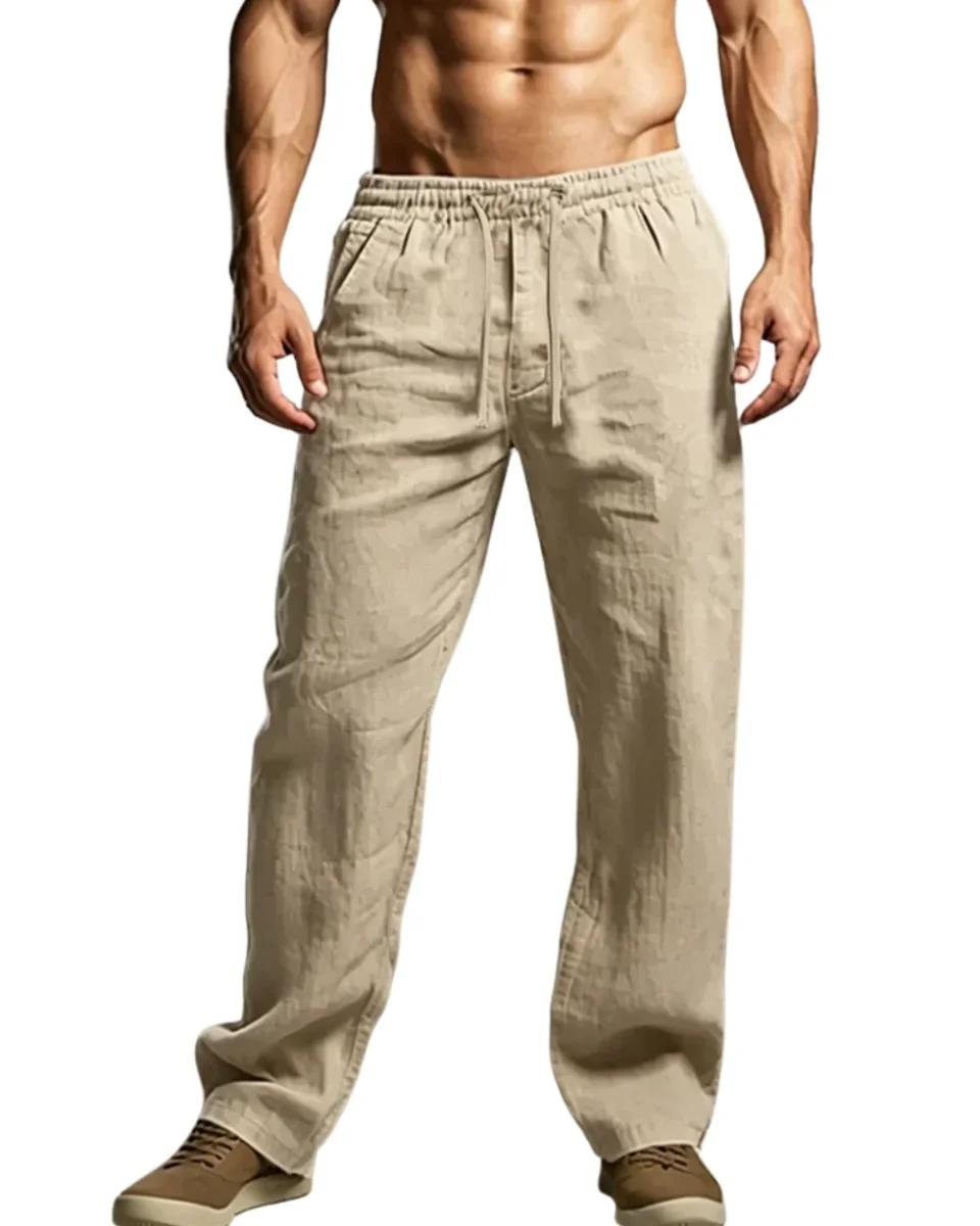 Pantalones elegantes de algodón y lino