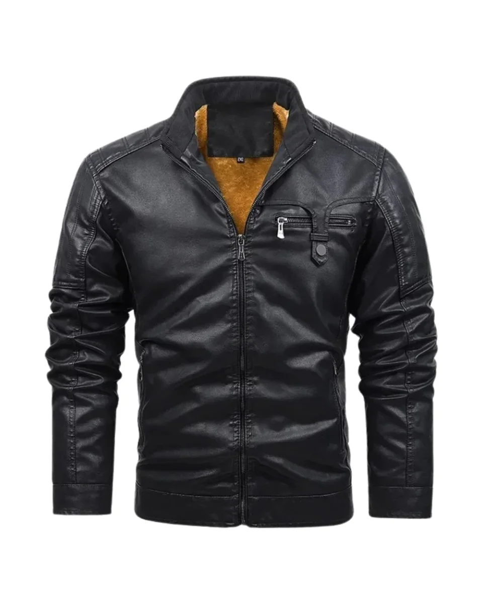 Chaqueta de cuero retro con forro polar - Imagen 2
