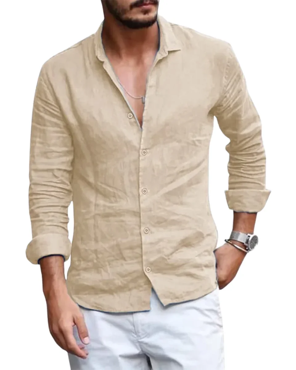 Elegante camisa de verano de algodón y lino