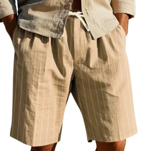 Pantalones cortos elegantes de lino a rayas