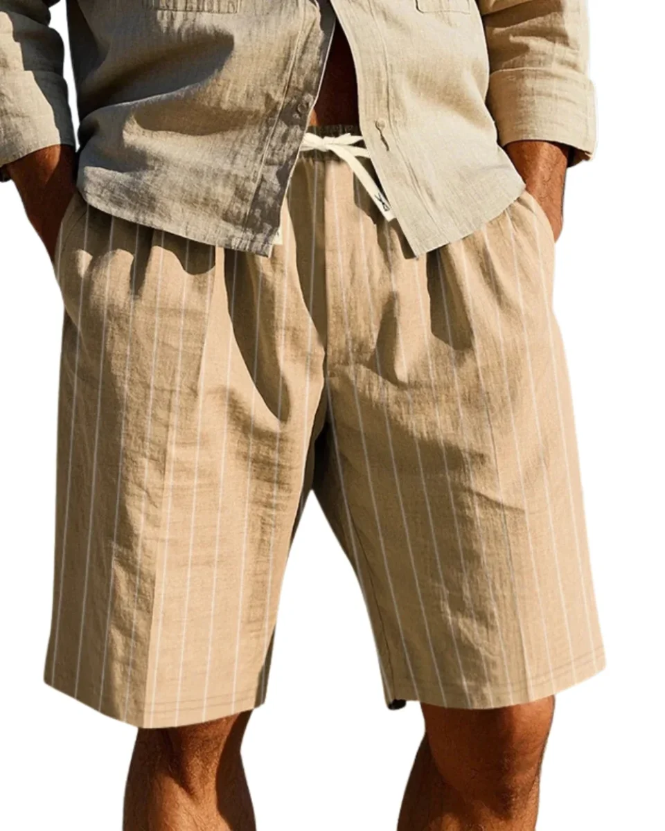 Pantalones cortos elegantes de lino a rayas