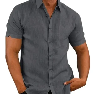 Camisa de manga corta de algodón y lino