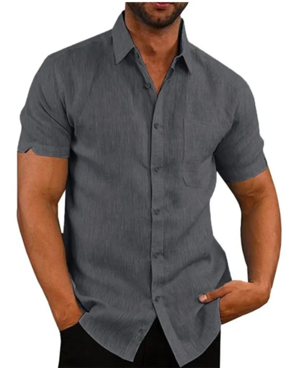 Camisa de manga corta de algodón y lino - Imagen 2