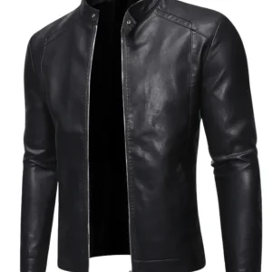 Chaqueta de cuero con cuello alto