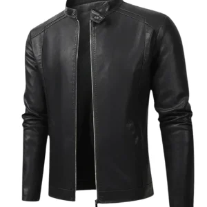 Elegante chaqueta de cuero de estilo motero para hombre
