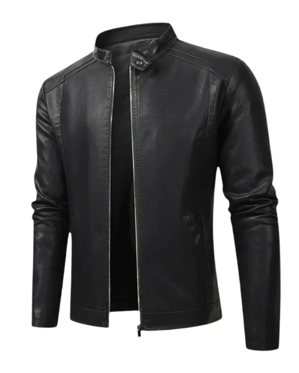 Elegante chaqueta de cuero de estilo motero para hombre - Imagen 2