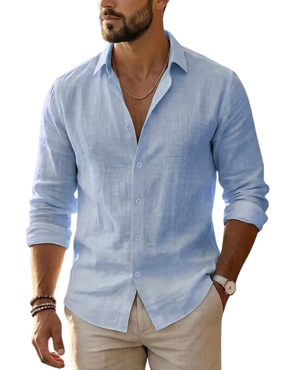 Camisa elegante de algodón y lino - Imagen 2