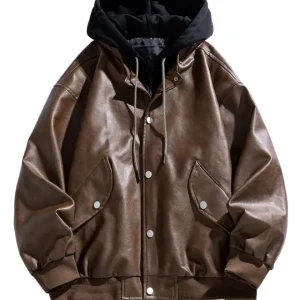 Elegante chaqueta de cuero con capucha