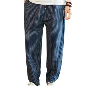 Pantalones elegantes de lino a rayas