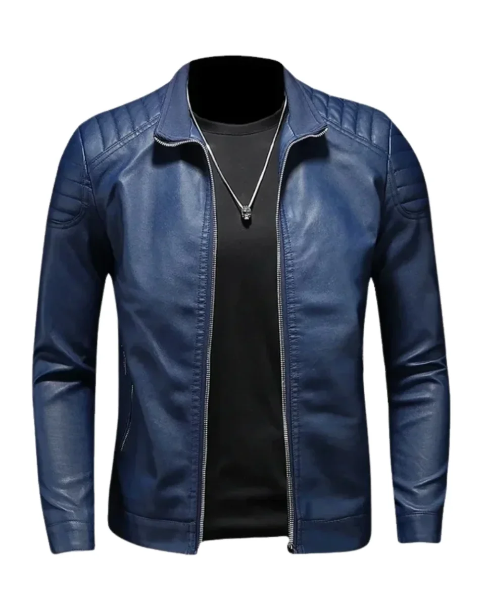 Chaqueta de cuero con cuello alto