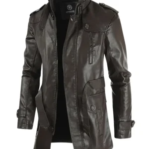Elegante chaqueta motera larga de cuero