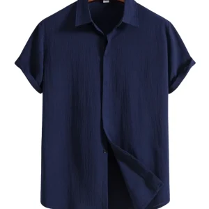 Camisa de manga corta de algodón y lino