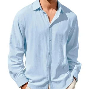 Camisa informal de algodón y lino para hombre