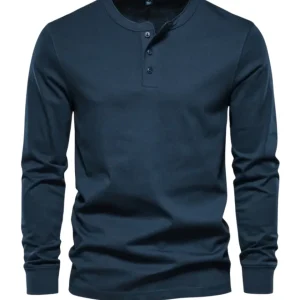 Elegante camiseta Henley de manga larga de algodón