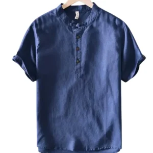 Camisa de algodón y lino de manga corta