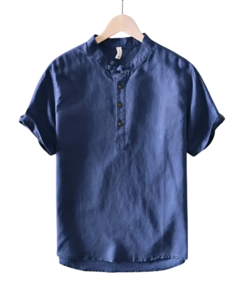 Camisa de algodón y lino de manga corta - Imagen 2