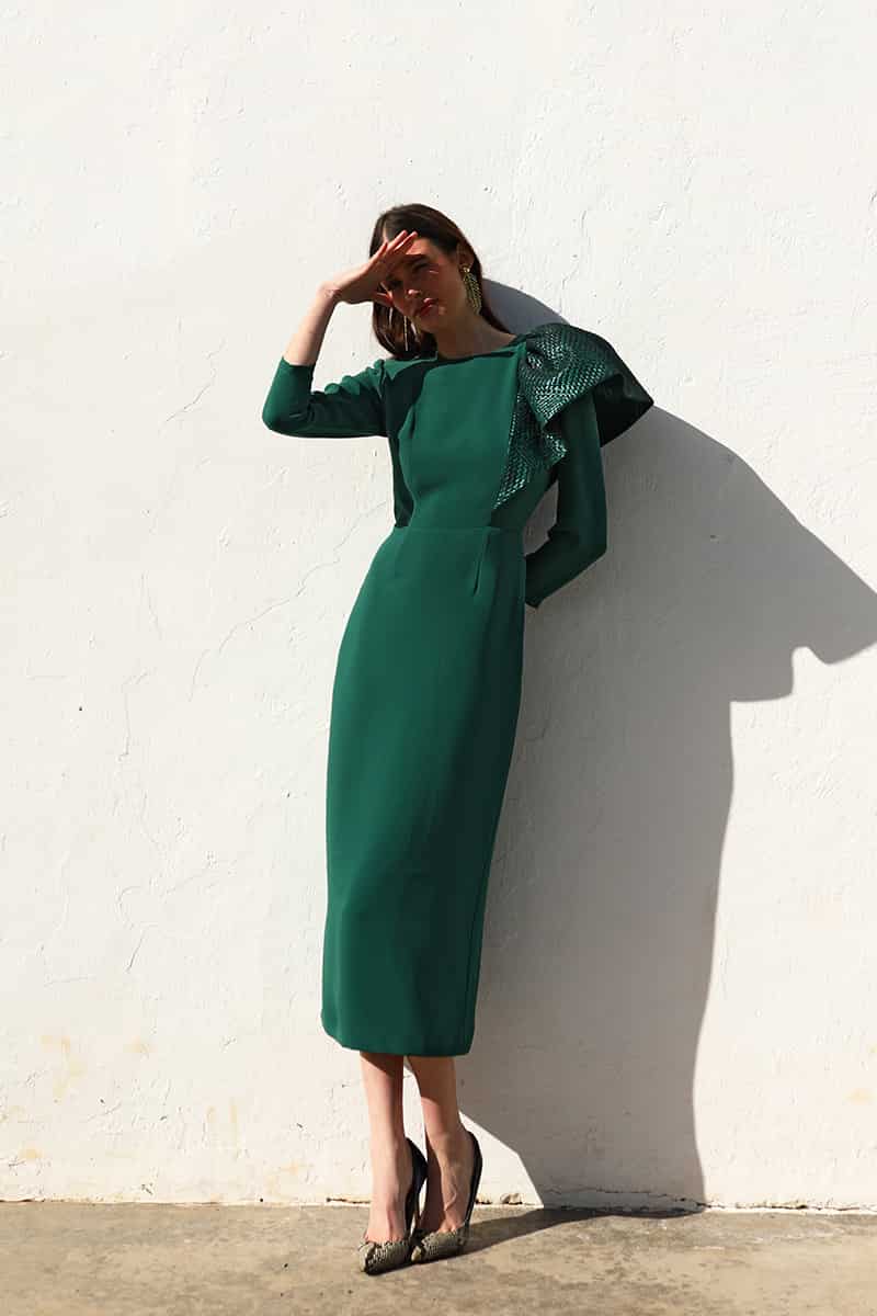 Vestido midi volante lamé