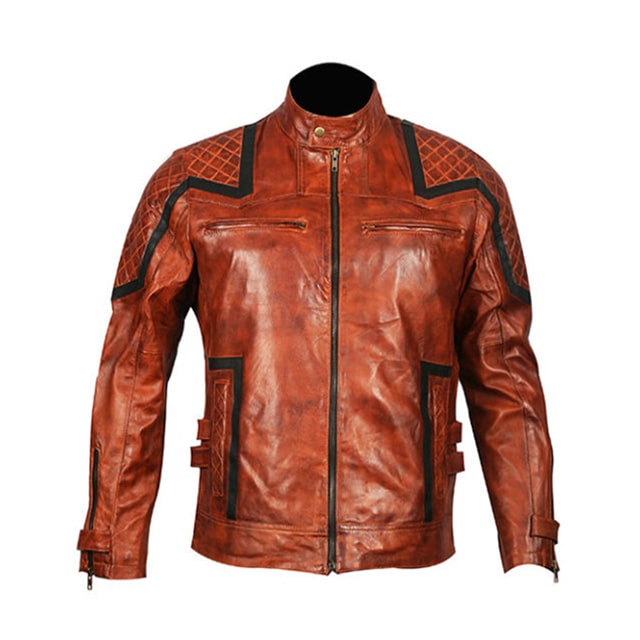 Chaqueta de motorista vintage de cuero genuino marrón para hombre - Imagen 2