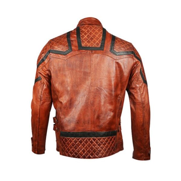 Chaqueta de motorista vintage de cuero genuino marrón para hombre - Imagen 3