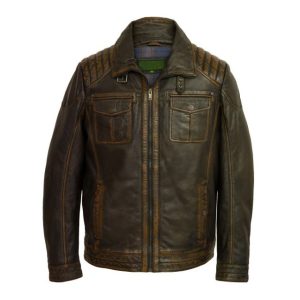 Chaqueta vaquera vintage marrón para hombre en piel auténtica.