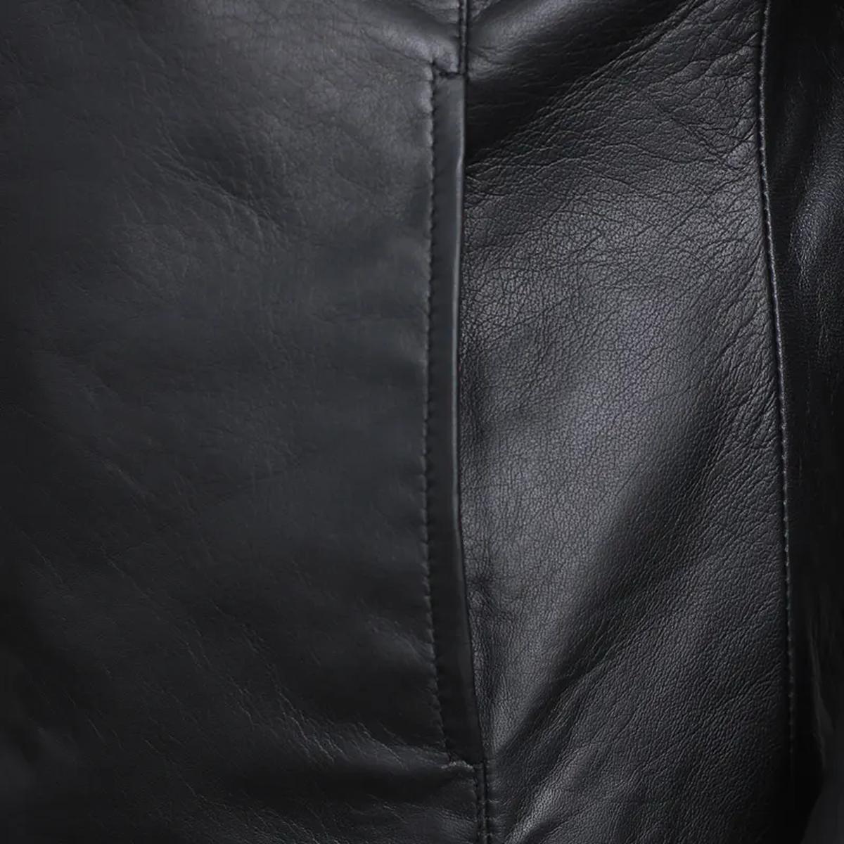 Chaqueta de motorista negra de cuero auténtico para hombre, corte ajustado. - Imagen 6