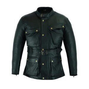 Chaqueta motera vintage retro en piel auténtica negra.