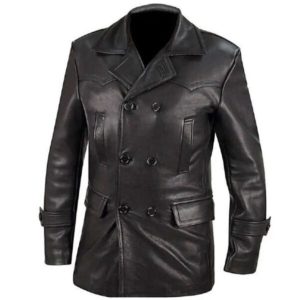abrigo de cuero genuino negro de estilo vintage