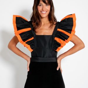 Mono tafetán volante vivo naranja