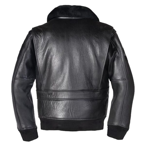 Chaqueta bomber de cuero auténtico adornada con alas azul marino. - Imagen 6