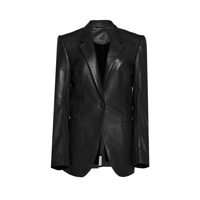 Chaqueta tipo blazer de cuero genuino negro para mujer
