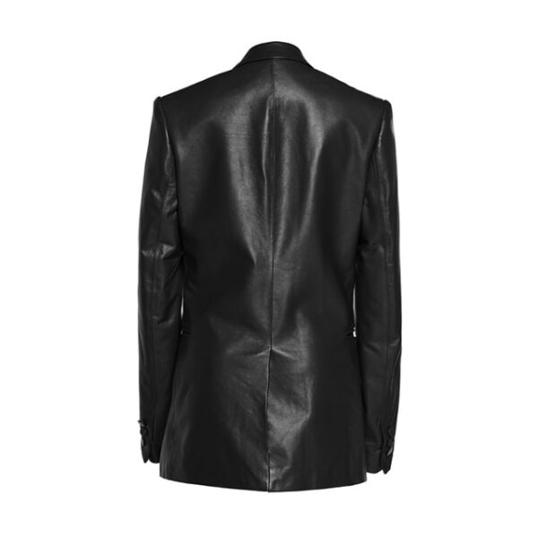 Chaqueta tipo blazer de cuero genuino negro para mujer - Imagen 5