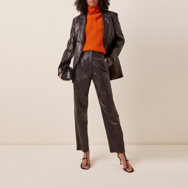Chaqueta tipo blazer de cuero genuino negro para mujer - Imagen 4