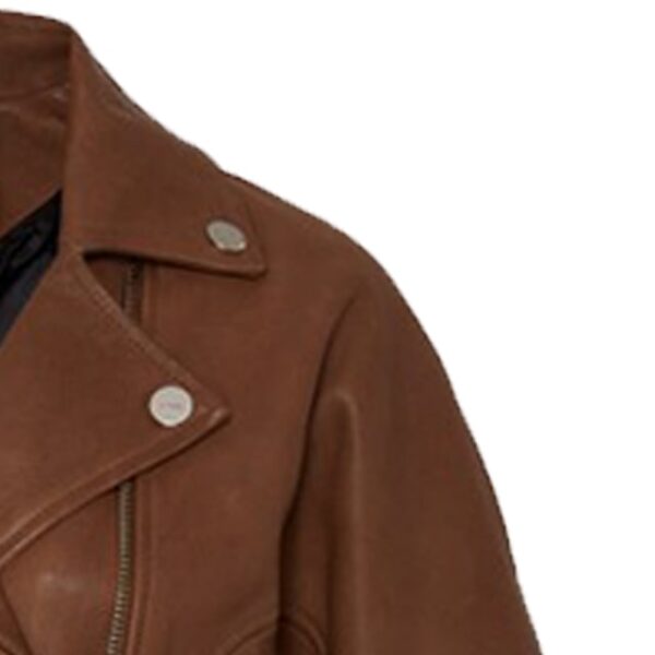 Chaqueta de mujer de cuero genuino encerado marrón - Imagen 3