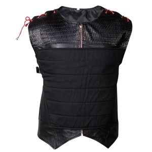 Chaleco largo de cuero genuino negro para mujer, ideal para motociclistas.