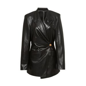 Blazer de piel auténtica fruncida para mujer de Blair