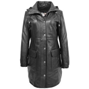 BUNERI Abrigo Duffle de Cuero Negro Longitud 3/4 para Mujer