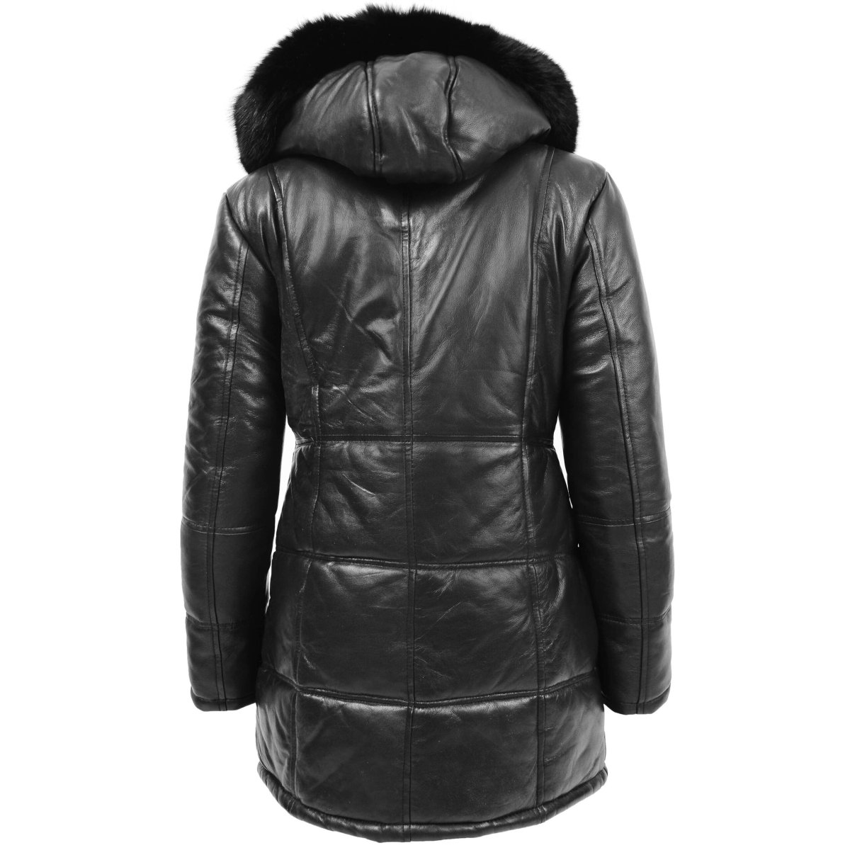 BUNERI Abrigo Puffer de Cuero Negro para Mujer Longitud 3/4 - Imagen 3