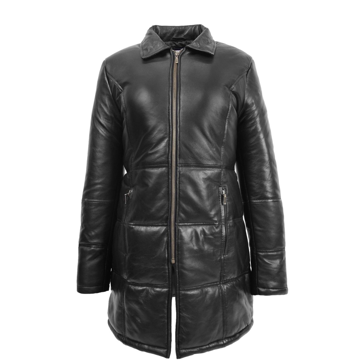 BUNERI Abrigo Puffer de Cuero Negro para Mujer Longitud 3/4 - Imagen 4