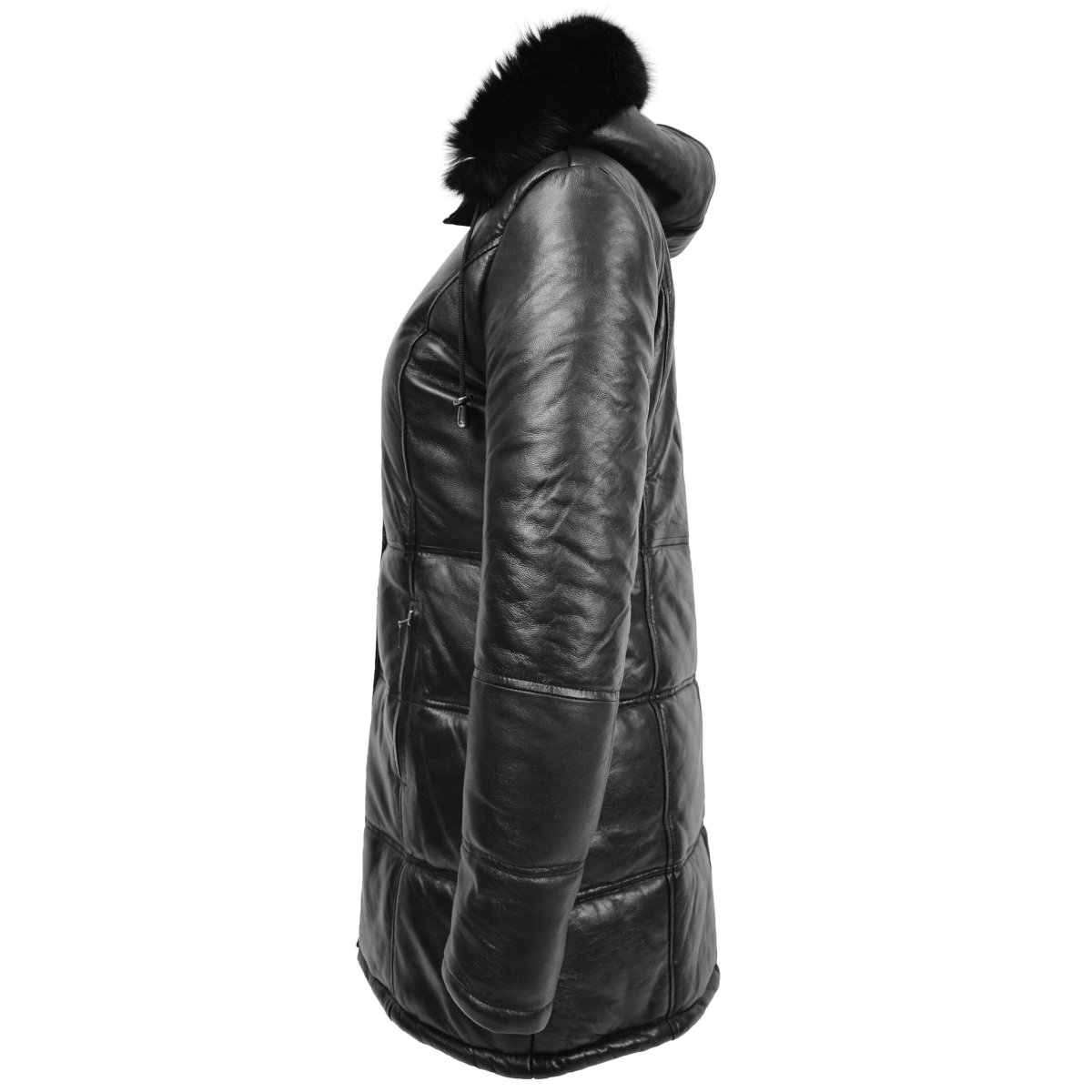 BUNERI Abrigo Puffer de Cuero Negro para Mujer Longitud 3/4 - Imagen 6