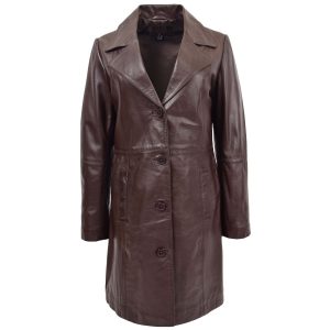 BUNERI Abrigo de Cuero Suave Clásico 3/4 para Mujer Marrón