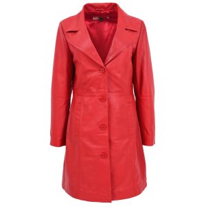 BUNERI Abrigo de Cuero Suave Clásico 3/4 para Mujer Rojo