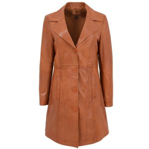 BUNERI Abrigo de Cuero Macey Tostado 3/4 Clásico para Mujer