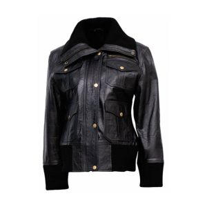 Chaqueta de aviador negra multibolsillos para mujer