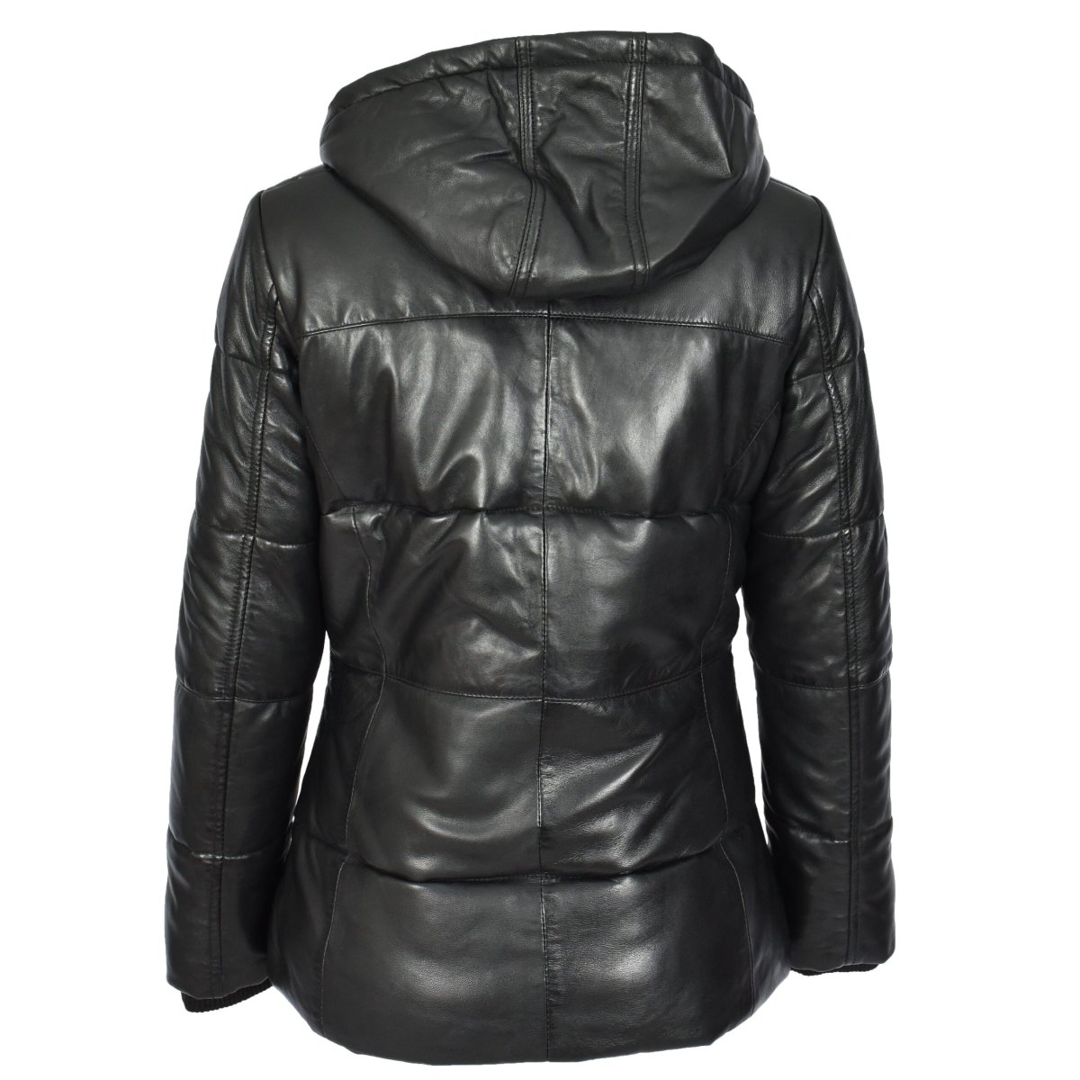 BUNERI Chaqueta Acolchada de Cuero para Mujer Negra con Capucha Desmontable - Imagen 3