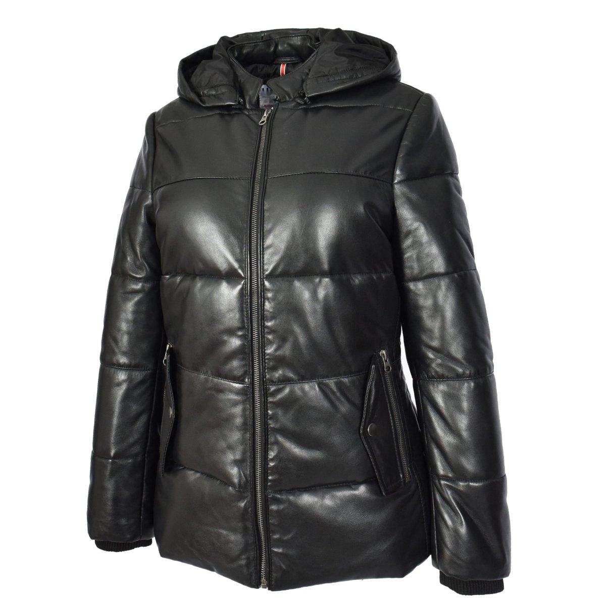 BUNERI Chaqueta Acolchada de Cuero para Mujer Negra con Capucha Desmontable - Imagen 6
