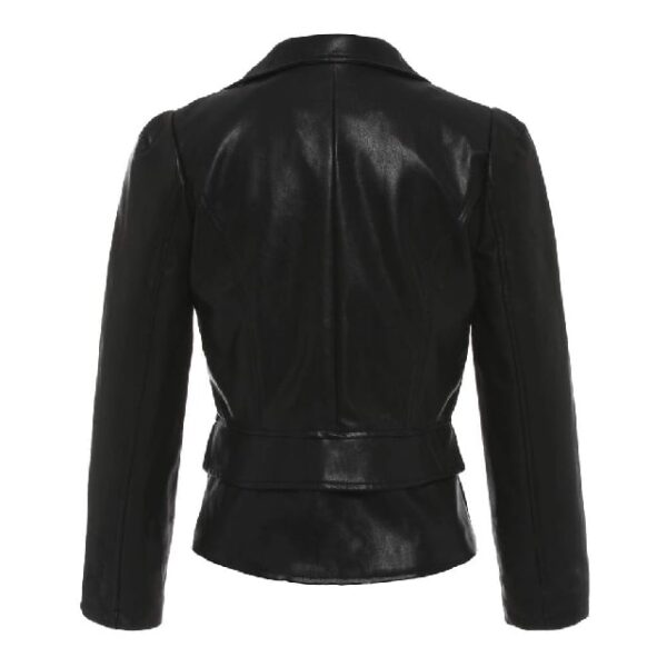 Chaqueta negra de piel auténtica para mujer con cremallera YKK y corte ajustado. - Imagen 3